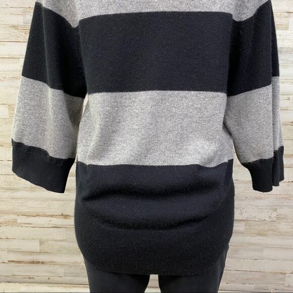 Pure Amici Cashmere Cowl Neck Sweater Womens Size XS Black & Gray Stripe - Picture 13 of 16